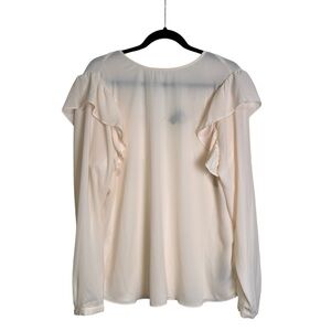 Who What Wear Cream L Ruffle Long Sleeve Blouse